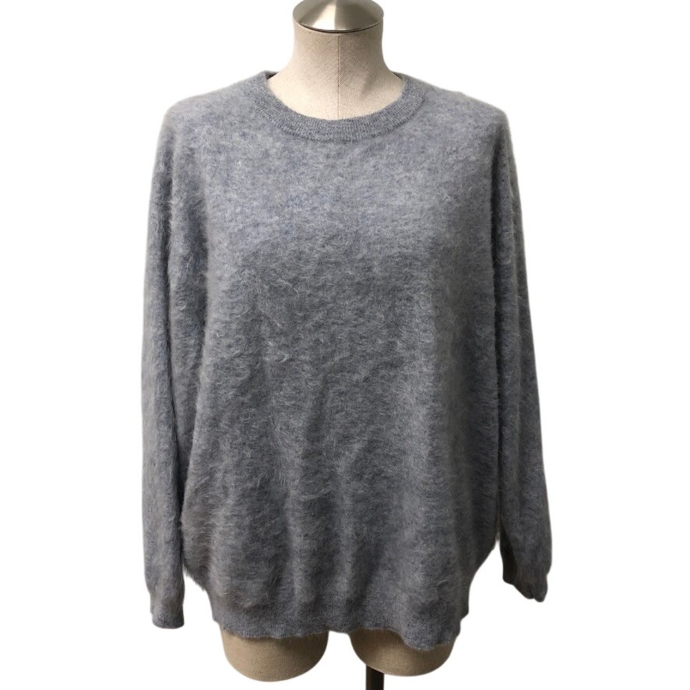 J.Crew Cashmere Sweater Womens Medium Blue Shaggy Fuzzy Crewneck Minimalist
